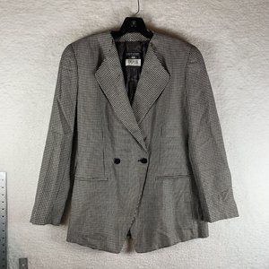 VTG Giorgio Armani Womens Blazer Jacket 42 White‎ Black Houndstooth Wool Silk